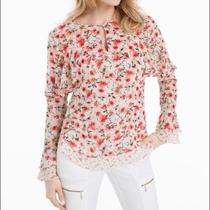 #15 WHBM Calico Flirty Floral Print Ruffled Sheer Long Sleeve Blouse size 8